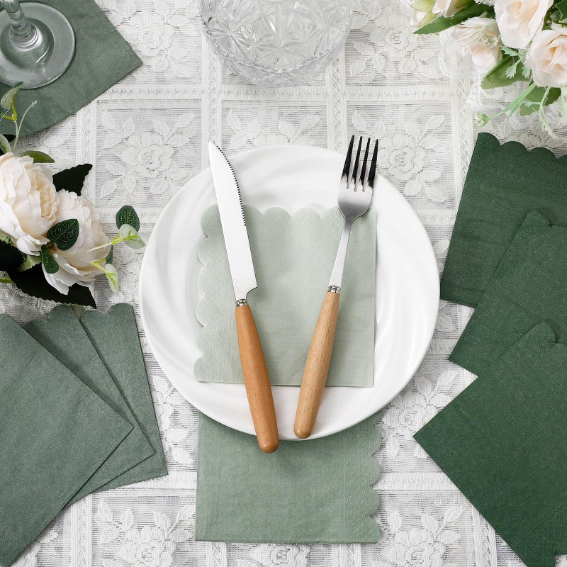 Zhanmai 100 Pack Cocktail Napkins 5 x 5 Inch Scalloped Napkins Beverage Gradient Color Paper with Scalloped Edges Thick Disposable Luncheon for Party Supplies (Sage Green) - Image 4