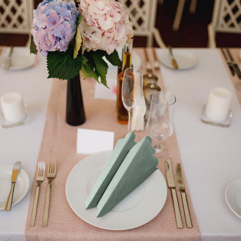 Zhanmai 100 Pack Cocktail Napkins 5 x 5 Inch Scalloped Napkins Beverage Gradient Color Paper with Scalloped Edges Thick Disposable Luncheon for Party Supplies (Sage Green) - Image 5