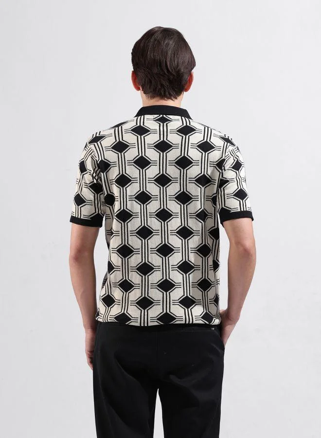 شركة المرآب الهندية Men Slim Fit Textured Polo Neck Half Sleeves T-Shirt