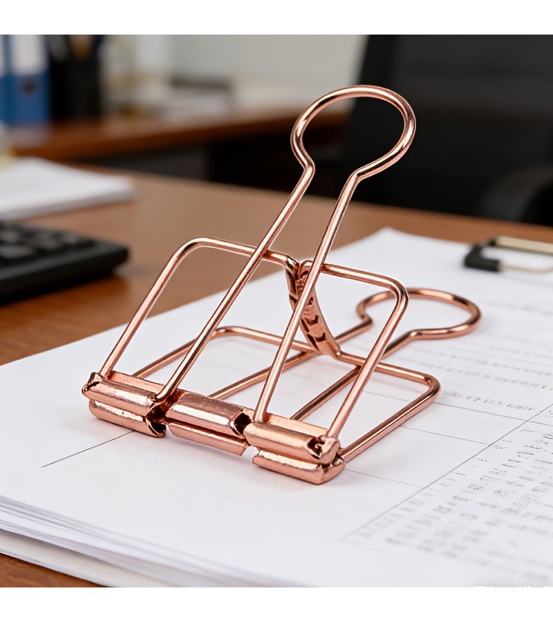 5 Pcs Rose Golden Heavy Duty Binder Clips Stationery Folder Document Paper Clamps For Office Organization - Image 5