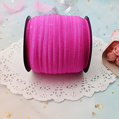 JESEP Neon Rose Fold Over Elastic 5/8 inch 15mm Elastic Bands for Sewing 40 Yards Wide Elastic Headbands Stretchy Ribbon for Crafts-Elastic Straps Trim for Girls Hair Ties-Bow-DIY Projects-Clothes - Image 3