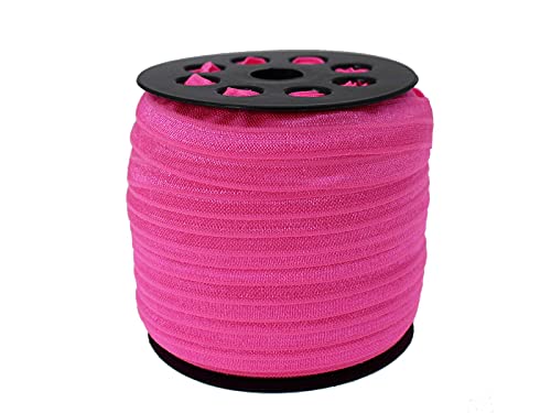 JESEP Neon Rose Fold Over Elastic 5/8 inch 15mm Elastic Bands for Sewing 40 Yards Wide Elastic Headbands Stretchy Ribbon for Crafts-Elastic Straps Trim for Girls Hair Ties-Bow-DIY Projects-Clothes - Image 2