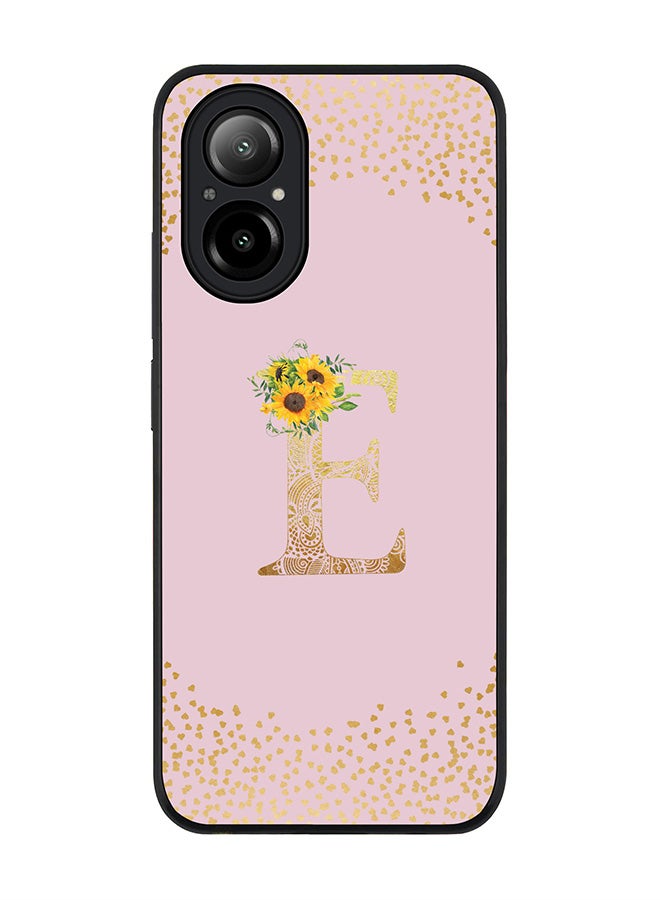 Stylizedd Rugged Black Edge Case for Realme C67 4G, Slim fit Case Cover - Custom Monogram Initial Letter Mandala Floral Pattern Alphabet - E (Pink ) - Image 1