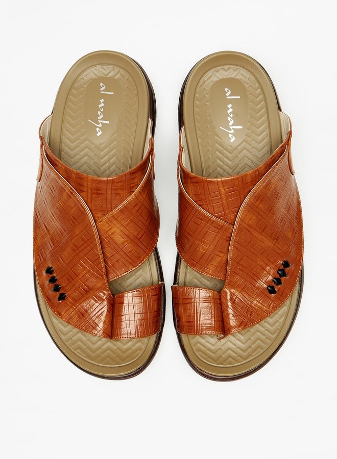Al Waha Men Textured Slip-On Arabic Sandals with Toe Loop  - Image 2