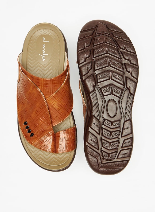 Al Waha Men Textured Slip-On Arabic Sandals with Toe Loop  - Image 5