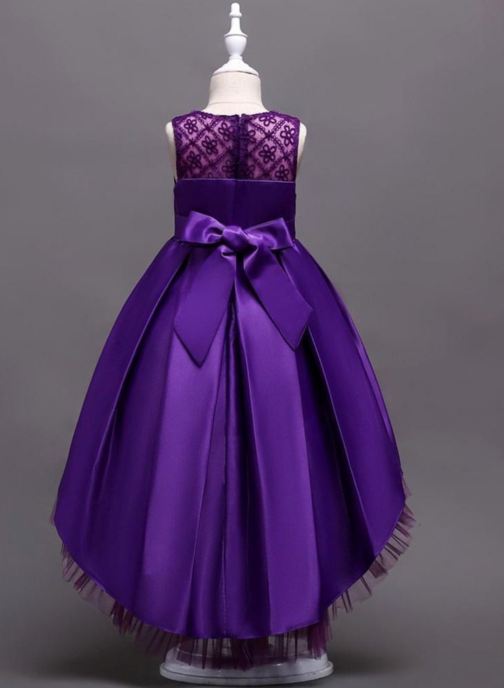 Best Gift Fashion Children's Long Tail Lace Flower Beading Princess Dress Girl Performance Elegant Party Birthday Evening Lady Dresses Purple - Image 3