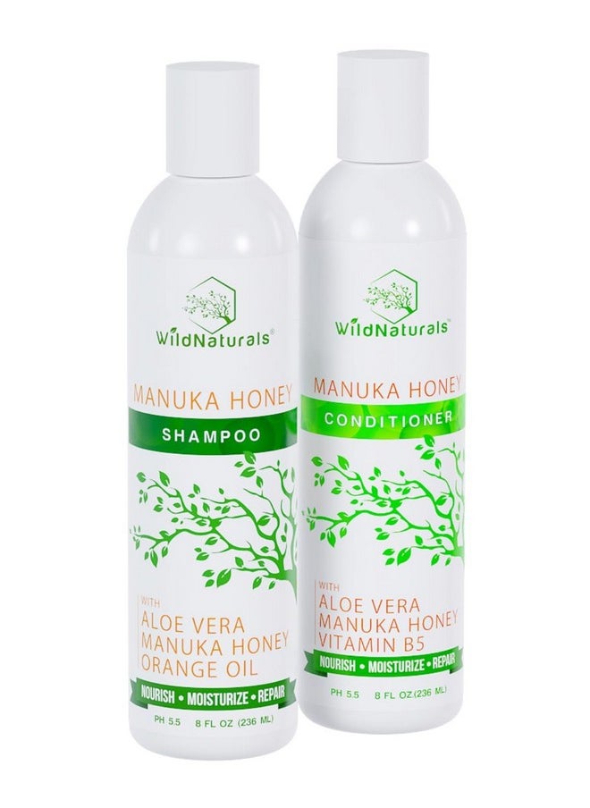 Wild Naturals - Manuka Honey Shampoo And Conditioner - Soothing Moisturizing Formula For Eczema, Psoriasis, Curly Hair And Color-Safe - All Natural Set - Image 1