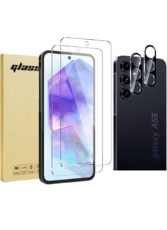 واقي شاشة Samsung Galaxy A55 5G مع واقي عدسة الكاميرا، دعم فتح بصمة الإصبع، حساس للمس، مضاد للخدش، طبقة زجاجية مقواة مقاومة للخدش بصلابة 9H لهاتف Samsung A55 5G (2+2 حزمة)