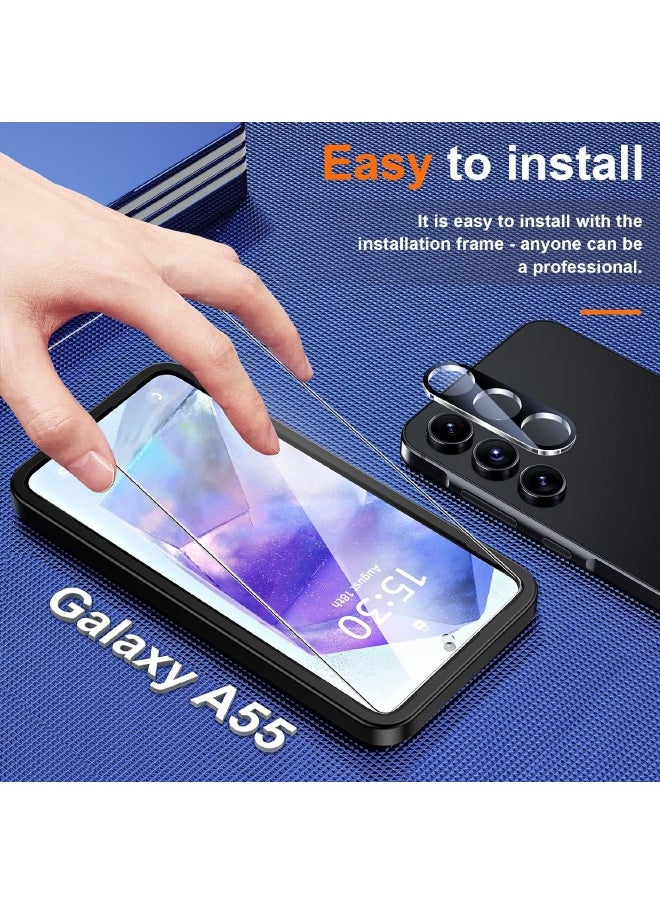 ماركة غير محددة - واقي شاشة Samsung Galaxy A55 5G مع واقي عدسة الكاميرا، دعم فتح بصمة الإصبع، حساس للمس، مضاد للخدش، طبقة زجاجية مقواة مقاومة للخدش بصلابة 9H لهاتف Samsung A55 5G (2+2 حزمة) - Image 1