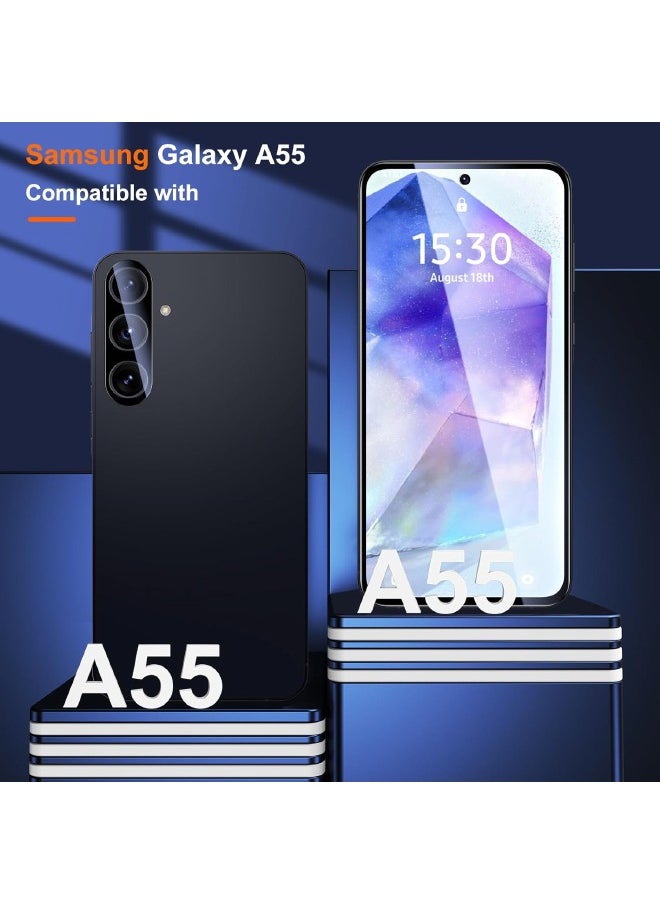 ماركة غير محددة - واقي شاشة Samsung Galaxy A55 5G مع واقي عدسة الكاميرا، دعم فتح بصمة الإصبع، حساس للمس، مضاد للخدش، طبقة زجاجية مقواة مقاومة للخدش بصلابة 9H لهاتف Samsung A55 5G (2+2 حزمة) - Image 1