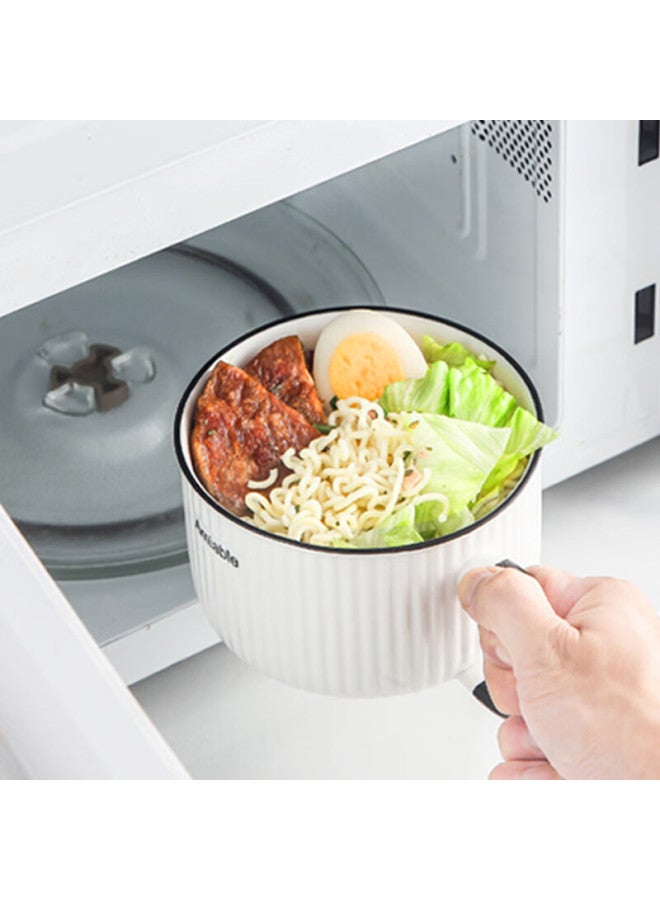Weimingnuo Ceramic Bowl With Lid, Sealed Container For Home Use, Single-handle Lunch Box, Vertical Striped Noodle Bowl - Image 4
