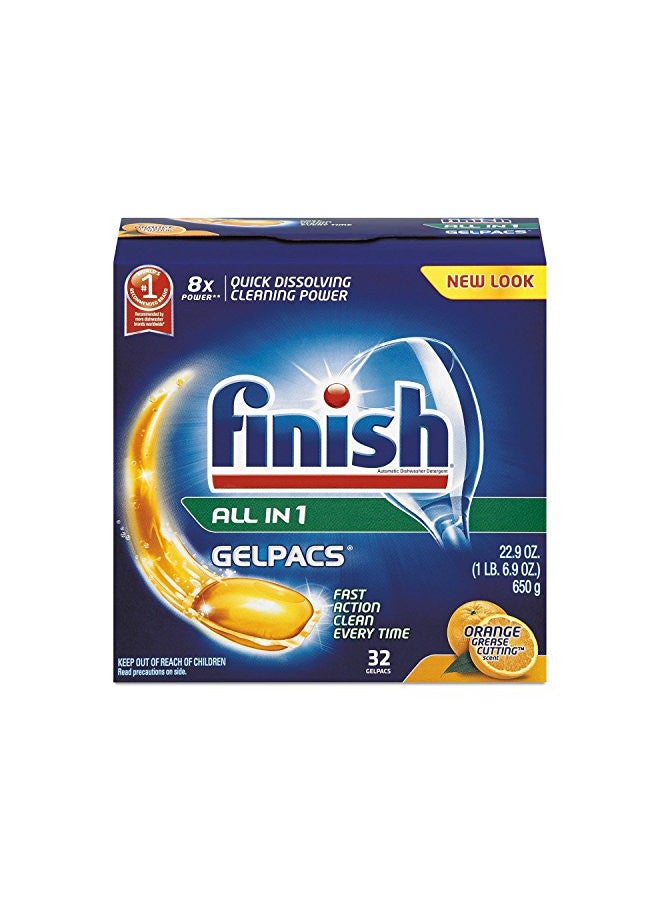 Finish All in 1 Gelpacs, Dishwasher Detergent Tablets, Orange, 32 Count - Image 1