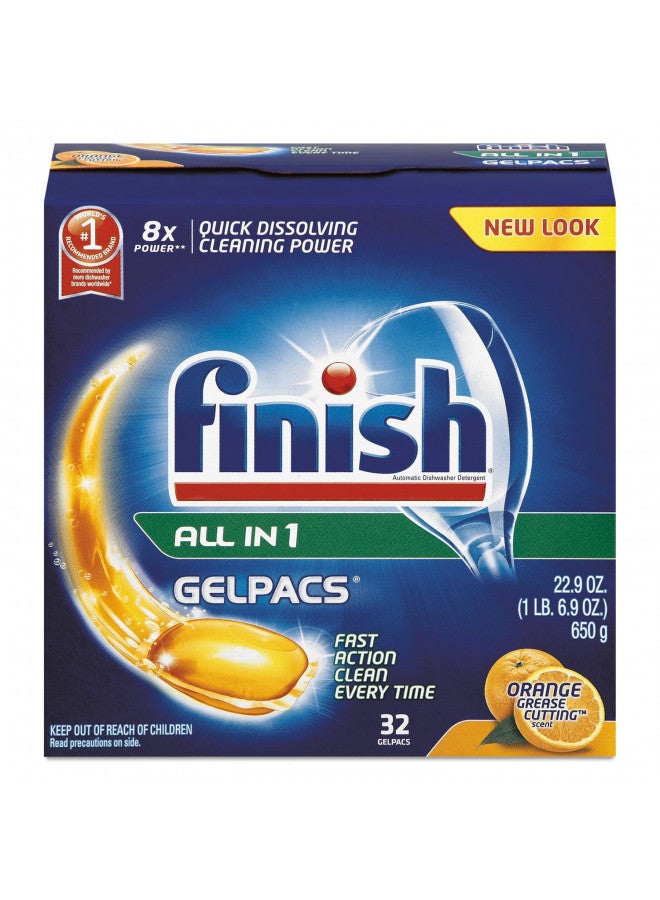 Finish All in 1 Gelpacs, Dishwasher Detergent Tablets, Orange, 32 Count - Image 2