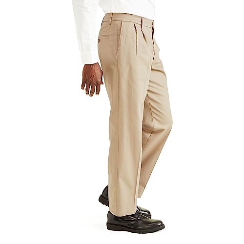 Dockers Men's Classic Fit Signature Khaki Lux Cotton Stretch Pants - Pleated (Regular and Big & Tall), Timberwolf, 32W x 32L - Image 3