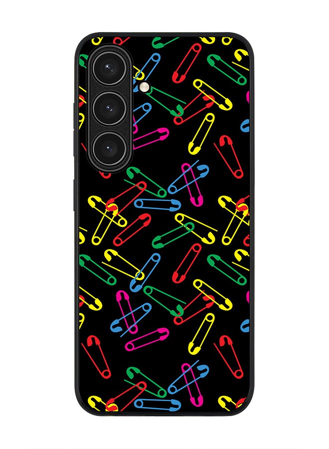 Stylizedd Rugged Black edge case for Samsung Galaxy S24 FE, Slim fit Soft Case Flexible Rubber Edges Anti Drop TPU Gel Thin Cover -  Safety Pins - Image 1