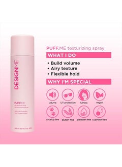Design.ME DESIGNME PUFF.ME Dry Texture Spray for Hair | Light Hold Hairspray for Straight or Wavy Hair | Color Safe Fine Hair Texture Spray | Paraben and Sulfate Free Volumizing Spray Hair Texturizer, (7 Oz)  - Image 3