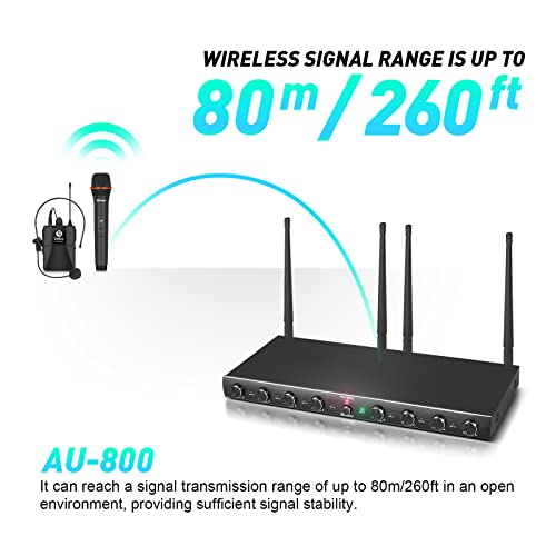 D Debra Audio AU800 Pro UHF 8 Channel Wireless Microphone System with Cordless Handheld Lavalier Headset Mics, Metal Receiver, Ideal for Karaoke Church Party (8 Bodypack) - Image 3