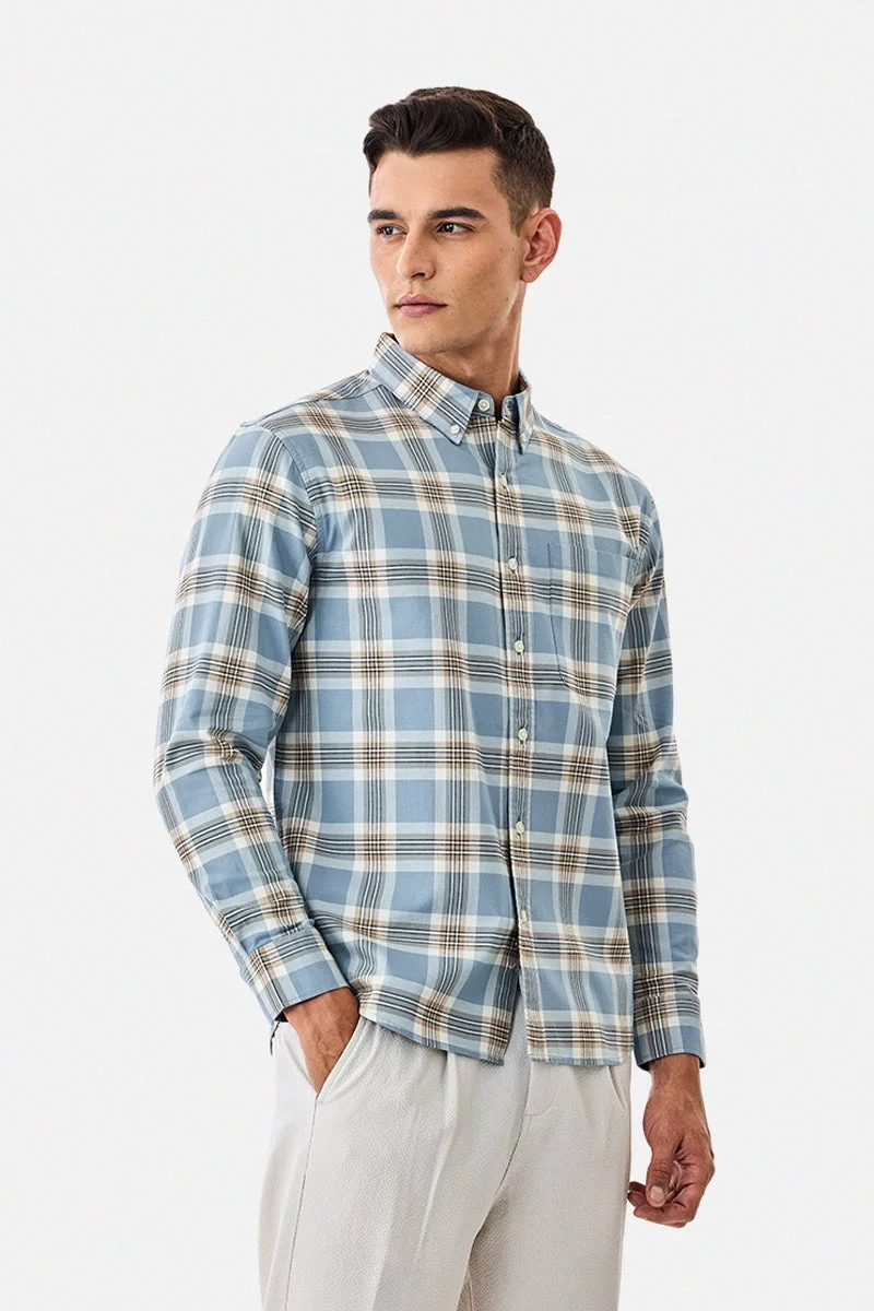 سنيتش قميص قطني % بنقوش مربعات بقصة عادية