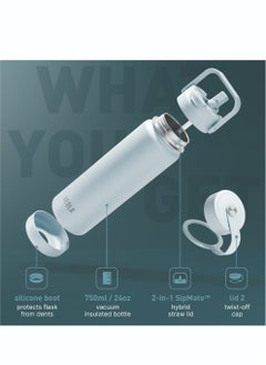 BEOLA 750ml Water Bottle 18/8 Stainless Steel 304 Double Wall Insulated Thermos Bottle with Straw Lid and wide mouth, 2 lids included, Hot Cold Liquids Sports Bottle, 24oz (Ice Blue)  - Image 2
