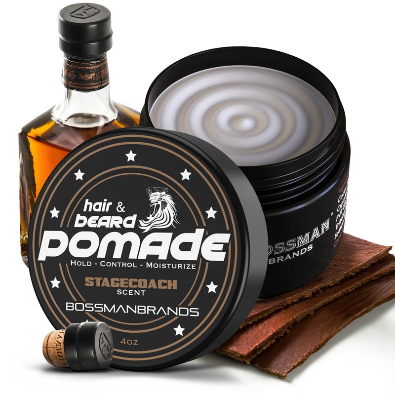 Bossman Hair & Beard Pomade for Men (Stagecoach Scent) â€“ Medium Hold & Moisturizing for Hair, Beard & Mustache Styling â€“ Made in USA - Image 1