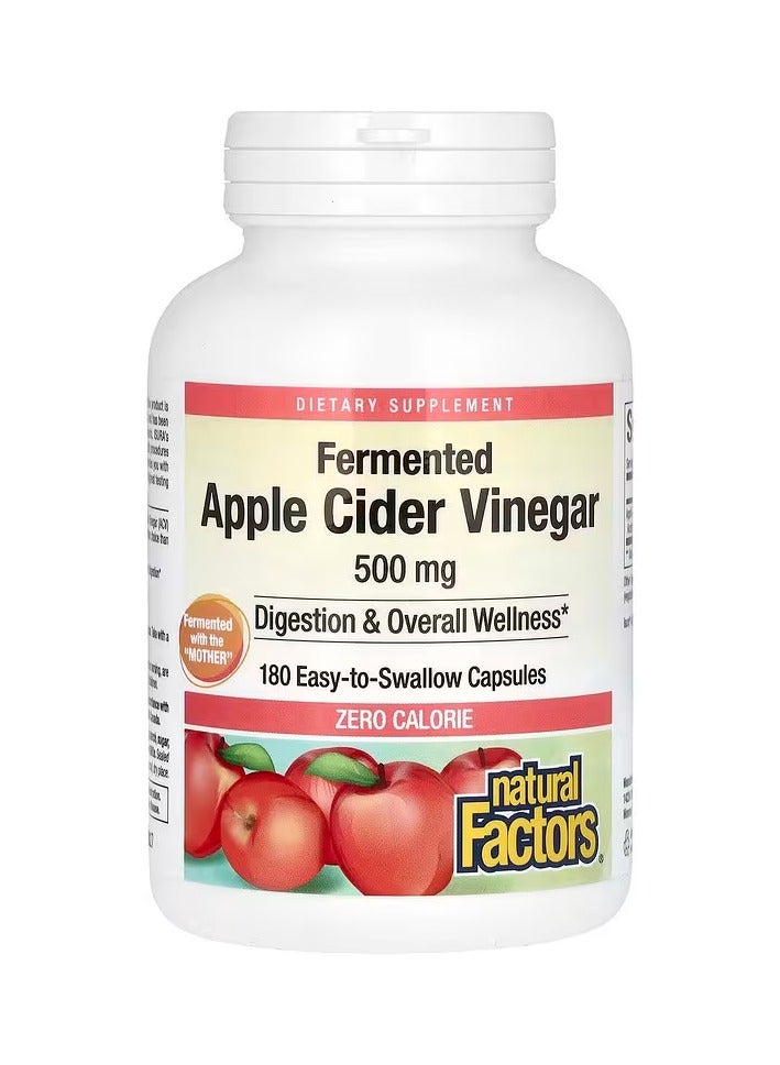 natural Factors Fermented Apple Cider Vinegar, 500 mg, 180 Easy to Swallow Capsules - Image 1