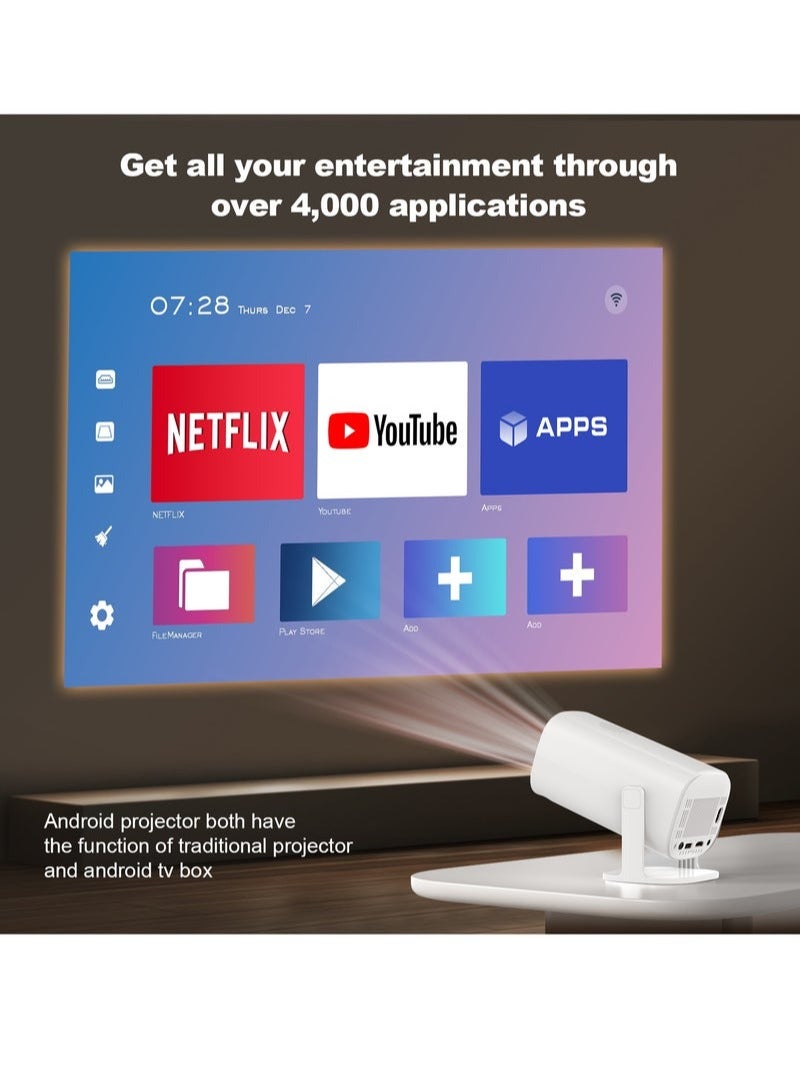 غاز بروجيكتور ميني ذكي أندرويد – نظام Android 11، دقة HD 720P (يدعم 4K)، مدخل HDMI، واي فاي مزدوج 2.4G/5G، بلوتوث، مثالي للسينما المنزلية والعروض المكتبية – أبيض - Image 4