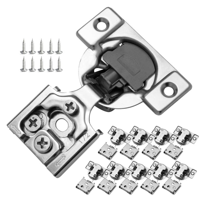 Redunest 1/2 Inch Overlay Soft Close Cabinet Hinges, 10 Pack Slow Soft Close Hinges for Kitchen Cabinets Satin Nickel Hidden Self Closing Kitchen Cabinet Hinges - Image 1