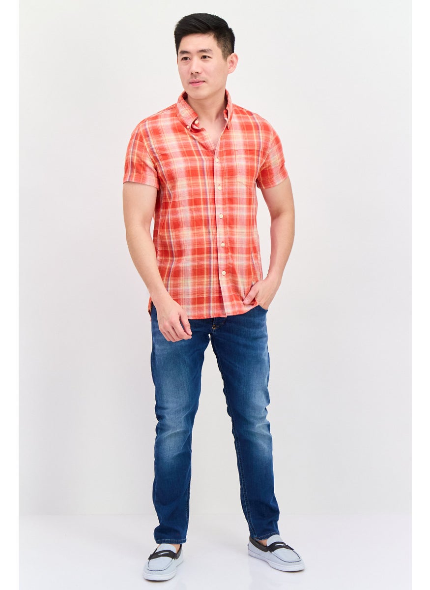 Jachs New York Men Regular Fit Short Sleeves Plaid Casual Shirt, Red Combo  - Image 4