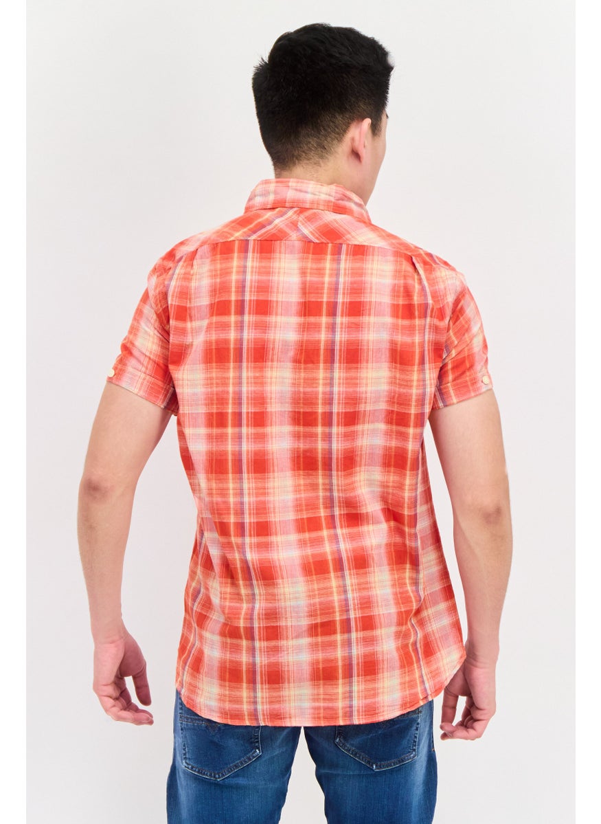 Jachs New York Men Regular Fit Short Sleeves Plaid Casual Shirt, Red Combo  - Image 3