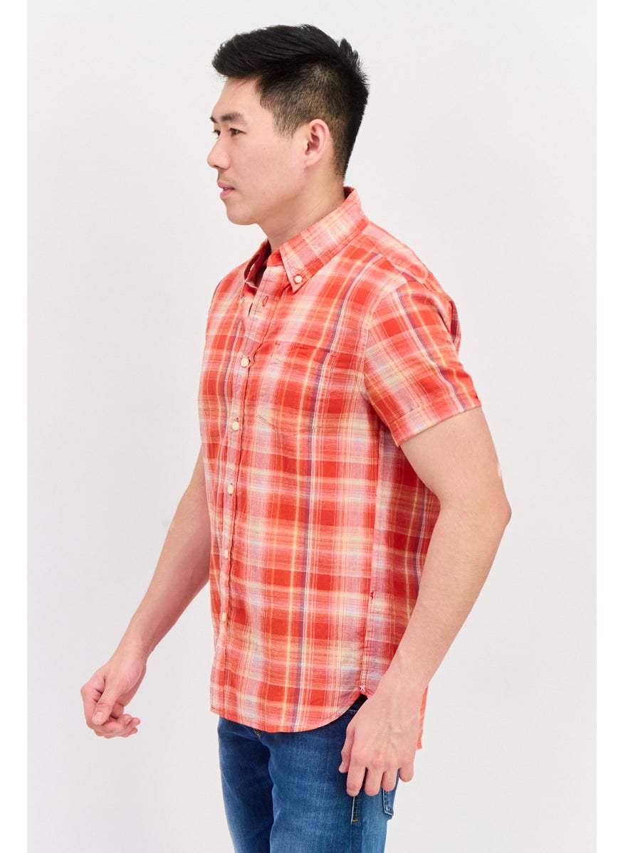 Jachs New York Men Regular Fit Short Sleeves Plaid Casual Shirt, Red Combo  - Image 2