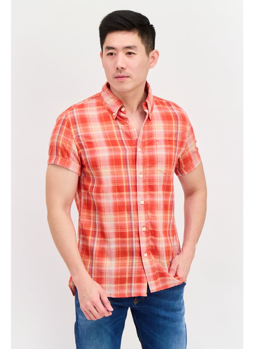 Jachs New York Men Regular Fit Short Sleeves Plaid Casual Shirt, Red Combo  - Image 1