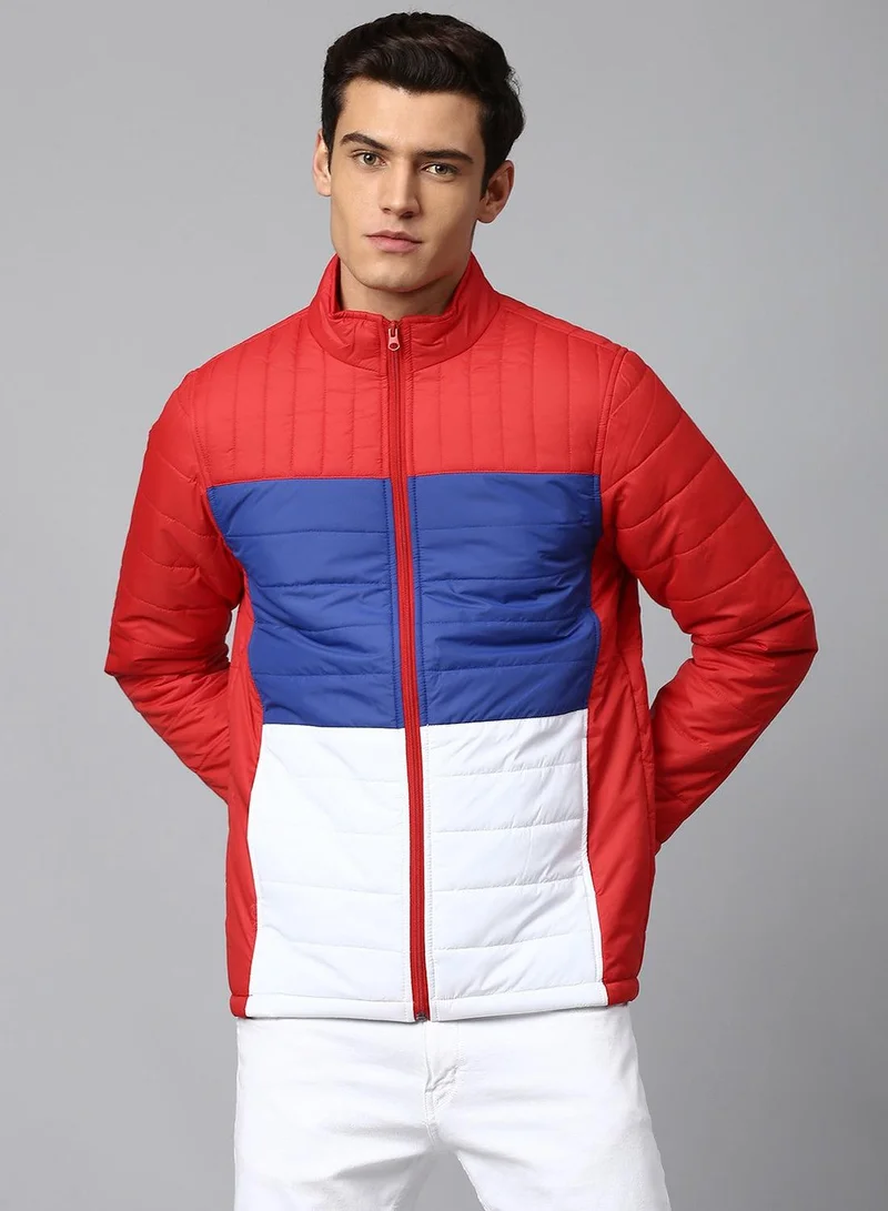 دينيس لينغو جاكيت رجالي بوليستر أحمر داكن مقاس عادي بألوان متداخلة