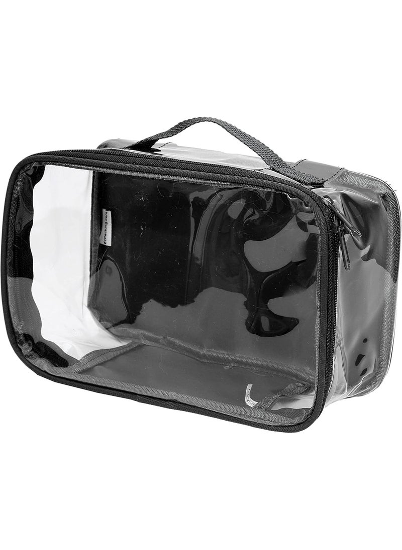 EzPacking Small Clear Travel Packing Cube/See Through PVC Plastic Pouch for Carry On Suitcase, Backpack or Diaper Bag/Transparent Multipurpose Accessories, Makeup & Underwear Organizer w/Handle (Black) 