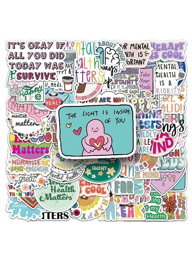 100Pcs Mental Health Stickers Mental Health Matters Awareness Vinyl Laptops Decals Kids Teens Adults Gifts Therapist Water Bottles Bumper Helmet Book Decorative Doctor Reward Stickers - Image 1