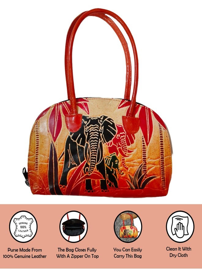 CLASSIQUE Shantiniketan Pure Leather Traditional Printed Handbag Purse for Women Batua Safari Elephant - Image 2