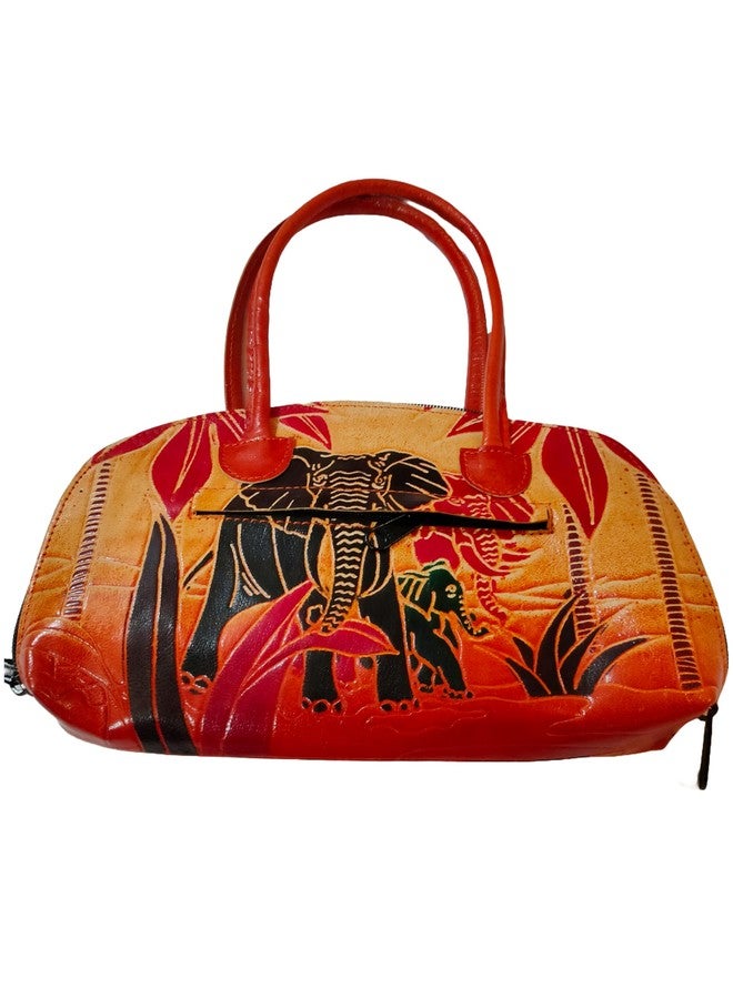 CLASSIQUE Shantiniketan Pure Leather Traditional Printed Handbag Purse for Women Batua Safari Elephant - Image 5