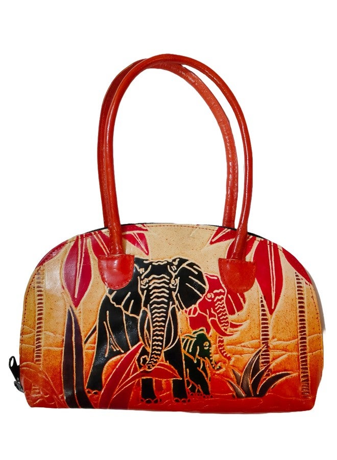 CLASSIQUE Shantiniketan Pure Leather Traditional Printed Handbag Purse for Women Batua Safari Elephant - Image 4