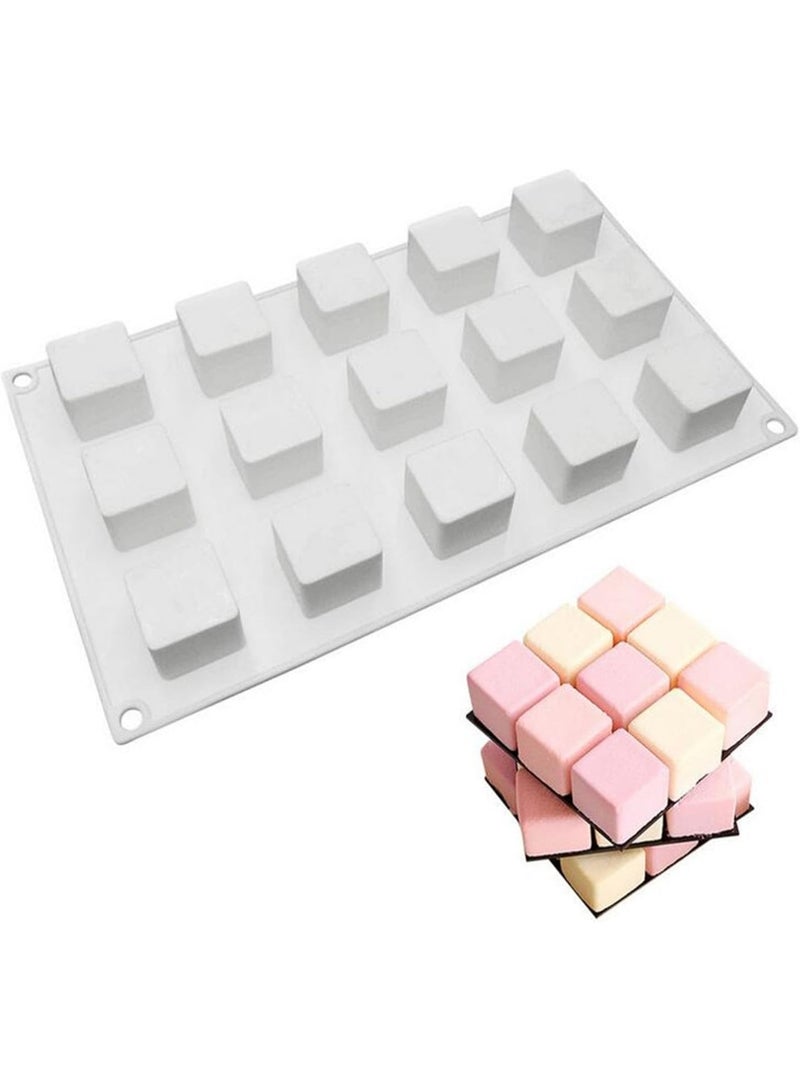 3D مربع الشكل سيليكون الخبز القالب لكعكة موس، فرنسية الحلوى القالب للشوكولاتة المعجنات، قابلة لإعادة الاستخدام غير اللاصقة إطلاق سهل (15-تجويف) - Image 1