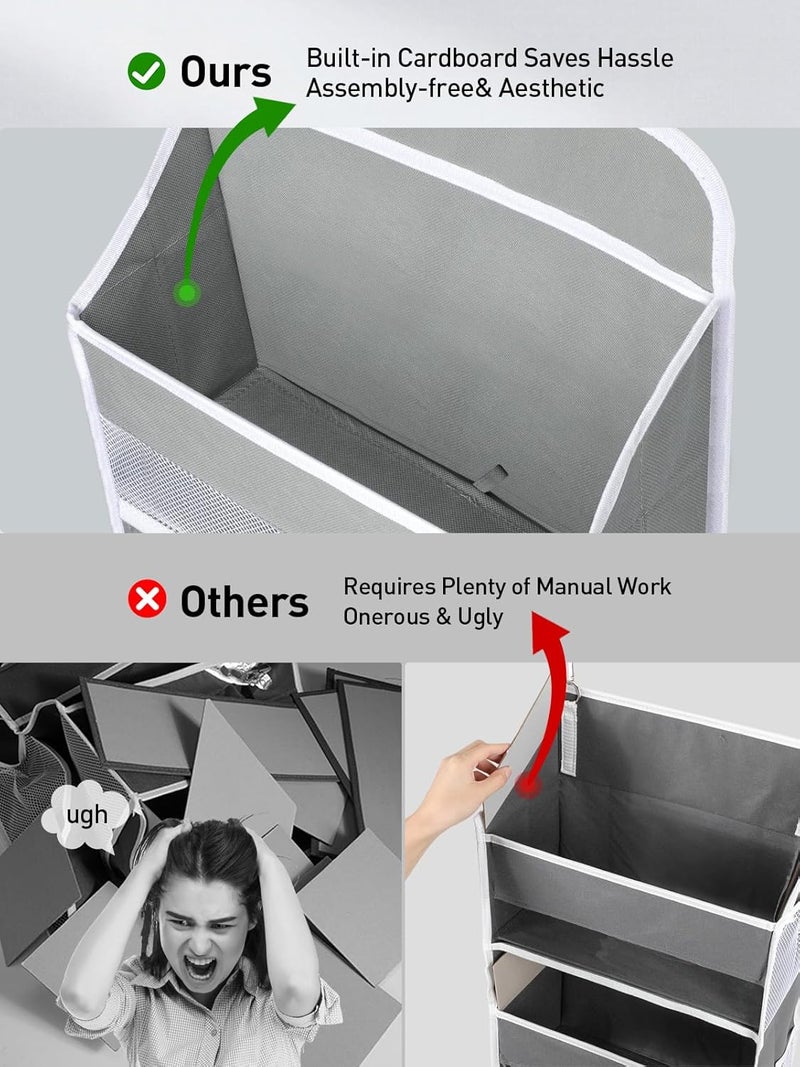 Yecaye 1 Pc Over the Door Organizer with 5 Bins 10 Side Pockets 44lbs Load Hanging Bathroom and Bedroom Organizer behind the Door Hanging Organizers for Nursery Newborn Baby Essential Stuff Grey - Image 4