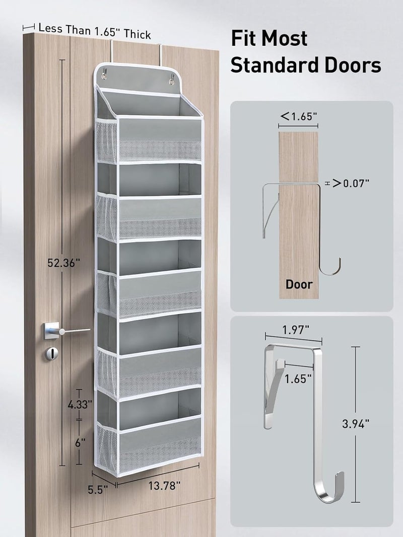 Yecaye 1 Pc Over the Door Organizer with 5 Bins 10 Side Pockets 44lbs Load Hanging Bathroom and Bedroom Organizer behind the Door Hanging Organizers for Nursery Newborn Baby Essential Stuff Grey - Image 2