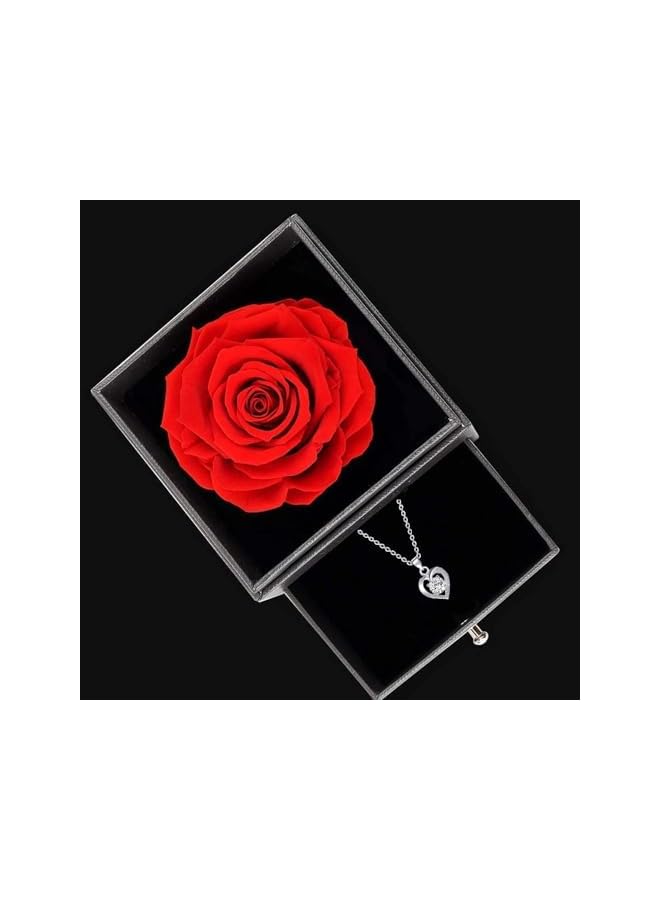 The Bros Rose with Gift Box, Cute Preserved Rose Set with I Love You Necklace, for Mom Wife Girlfriend on Valentines Day Anniversary Birthday Day Romantic Gifts for Her - Image 3