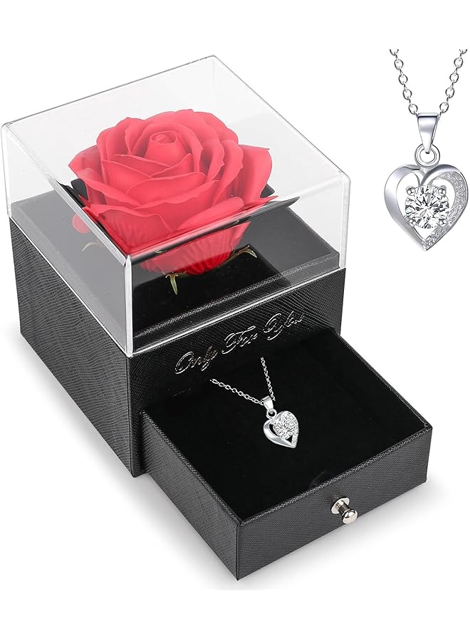 The Bros Rose with Gift Box, Cute Preserved Rose Set with I Love You Necklace, for Mom Wife Girlfriend on Valentines Day Anniversary Birthday Day Romantic Gifts for Her - Image 1
