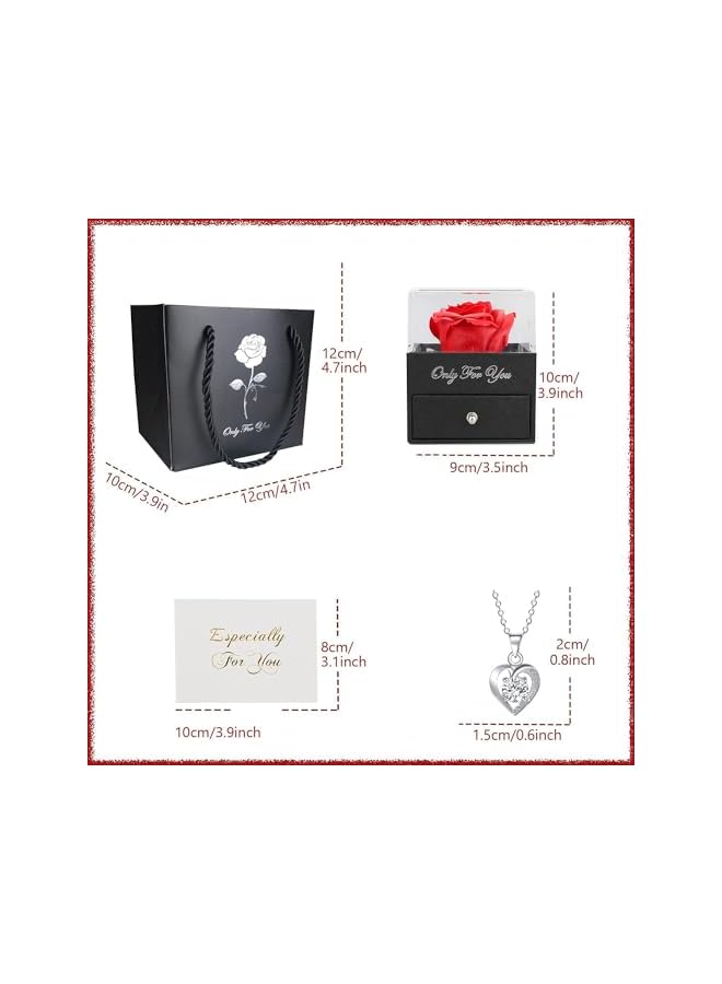 The Bros Rose with Gift Box, Cute Preserved Rose Set with I Love You Necklace, for Mom Wife Girlfriend on Valentines Day Anniversary Birthday Day Romantic Gifts for Her - Image 4
