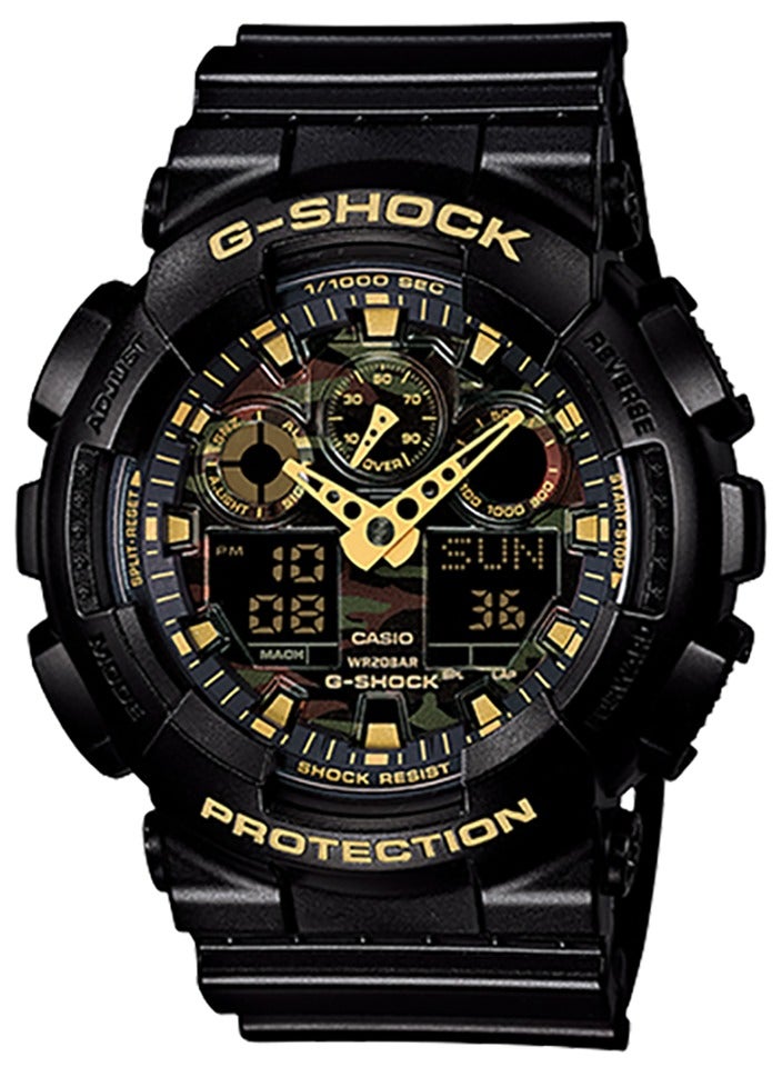كاسيو ساعة كاسيو جي-شوك الرقمية الرجالية بمطاط - عقارب ذهبية - GA-100CF-1A9 - Image 2