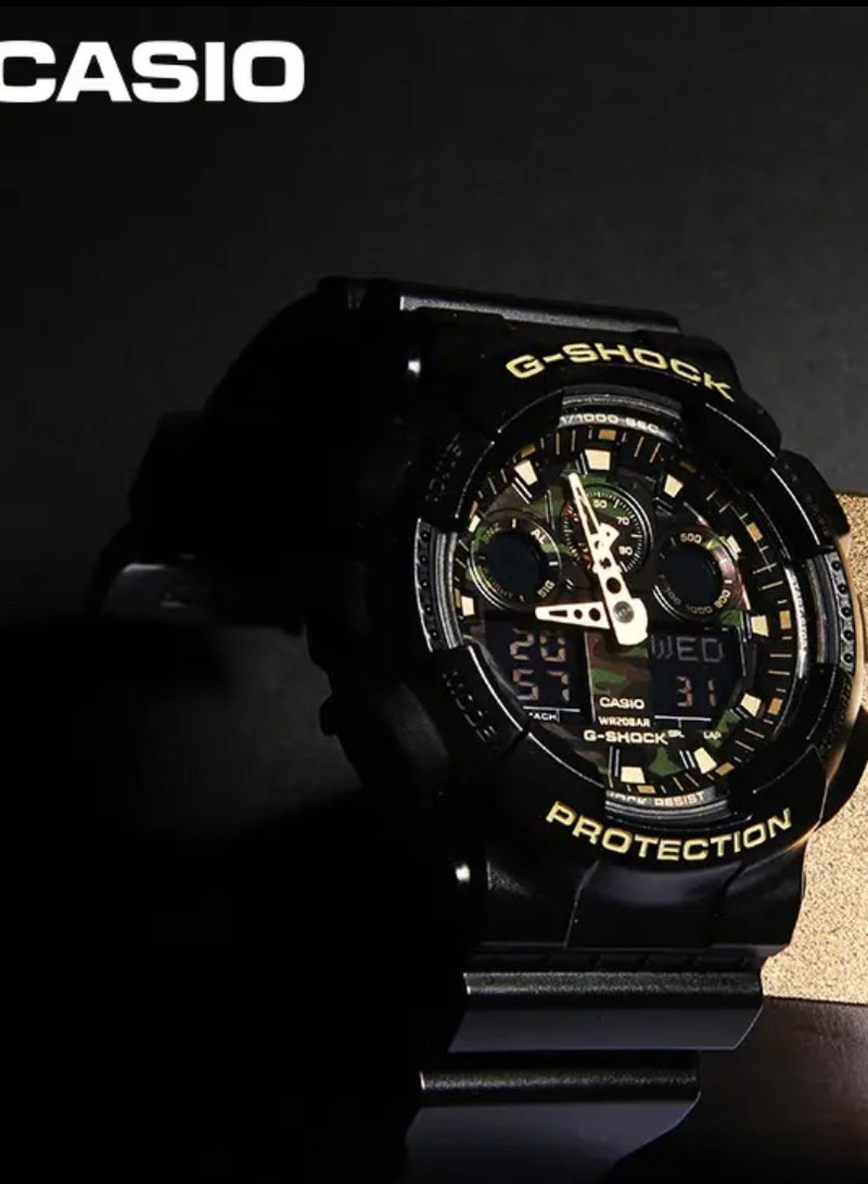 كاسيو ساعة كاسيو جي-شوك الرقمية الرجالية بمطاط - عقارب ذهبية - GA-100CF-1A9 - Image 3