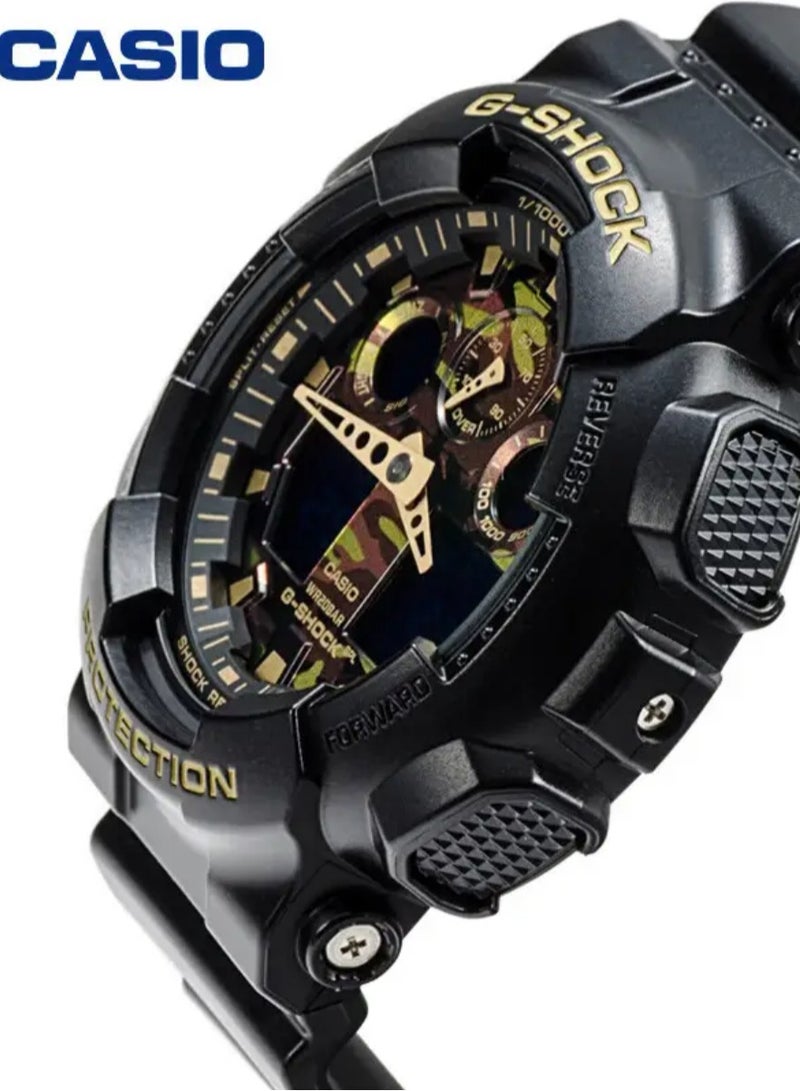 كاسيو ساعة كاسيو جي-شوك الرقمية الرجالية بمطاط - عقارب ذهبية - GA-100CF-1A9 - Image 5
