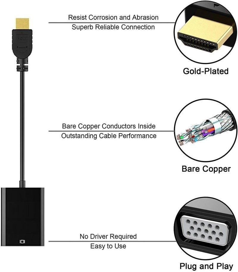 HDMI Male to VGA Female 1080P Video Adapter Cable with Audio for PC, DVD, HDTV - Image 2