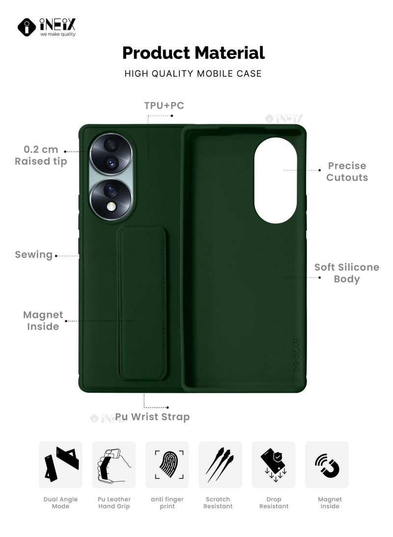 INEIX 3-in-1 Magnetic Wrist Strap Hand Grip with Stand Case Cover for Honor 70-Green - Image 2