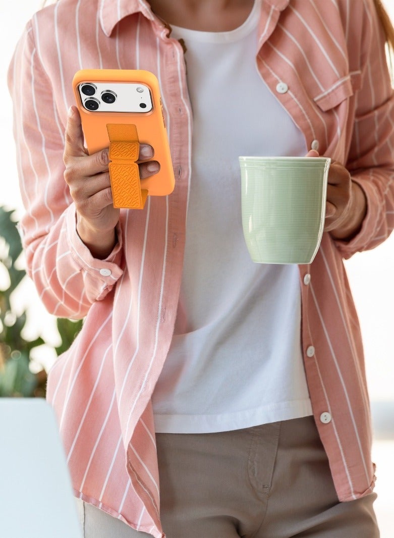 LEVELO iPhone 17 Pro Max Case Morphix Silicone With Leather Grip For Secure Hold / Shock-Resistant Bumper / Slim Fit Design Back Cover / Raised Bezels For Camera & Screen / Liquid Silicone Comfort / Raised Edge - Orange - Image 3