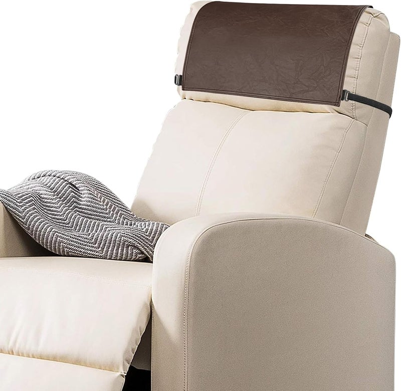 SCNK Recliner Headrest Protector-Faux Leather Headrest Covers for Recliners,Recliner Headrest Cover with Elastic Straps,Chair Headrest Cover for Recliners Protector 17 x 27 in(Dark Brown) - Image 1